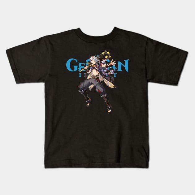 Genshin Impact Arataki Itto Kids T-Shirt by Rendigart